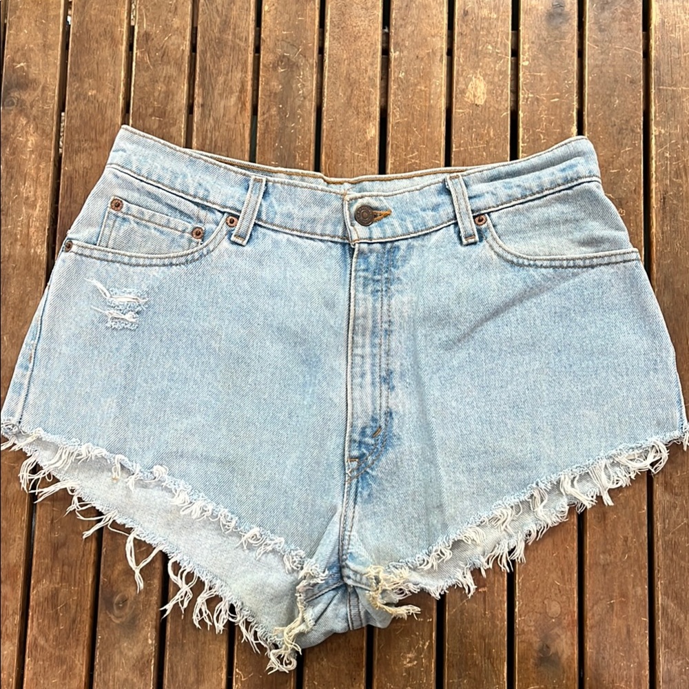 Levi's Light Blue Frayed Jean Shorts